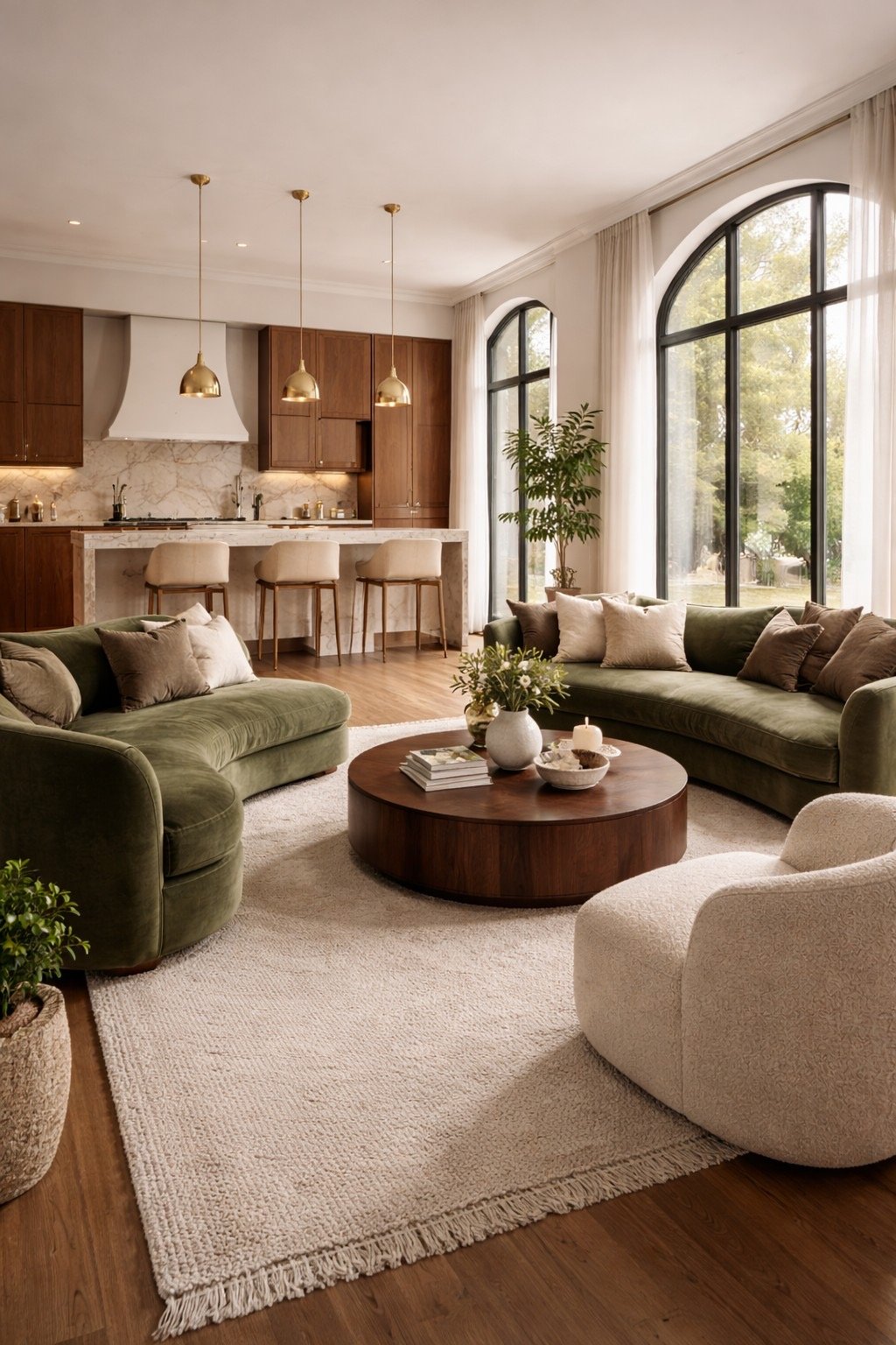 Ambiente contemporâneo com superfícies têxteis