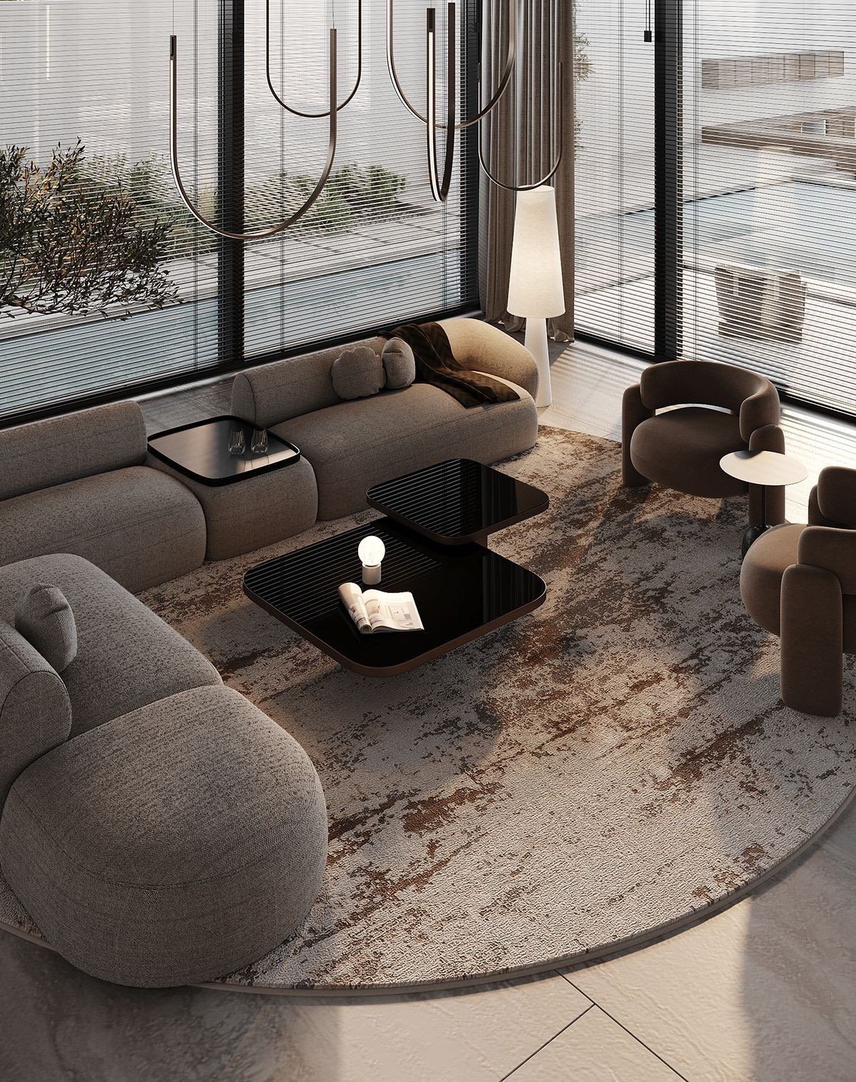 Ambiente contemporâneo com tapete